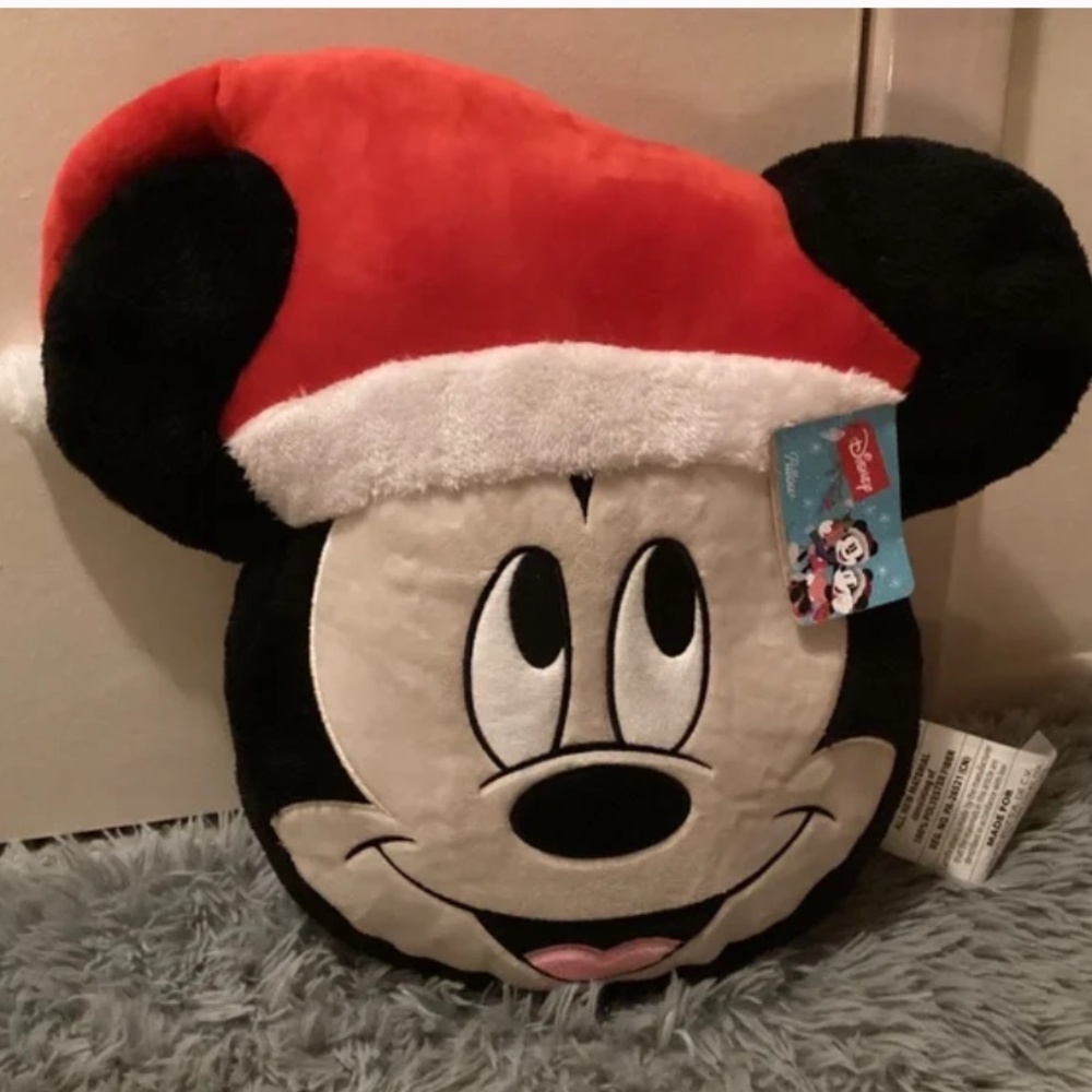 Ruz Disney Mickey Mouse Head Santa Hat Christmas Holiday Plush Pillow NWT